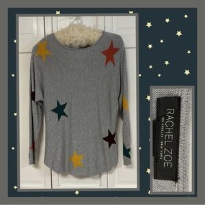 Rachel Zoe Multicolor Star Long Sleeve Knit Blend Top Size Large